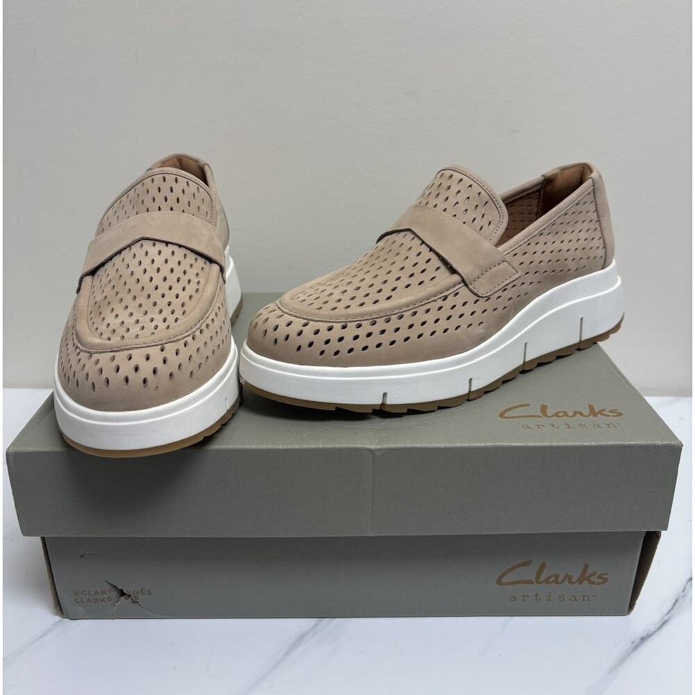 Clarks Artisan Womens Leather Platform Loafers Tan Sporty Comfort Size‎ 8